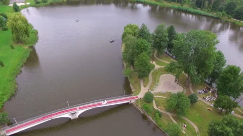 Drone flight over the skeleton on a summer day where the wedding ceremony takes Stock Footage 130647596