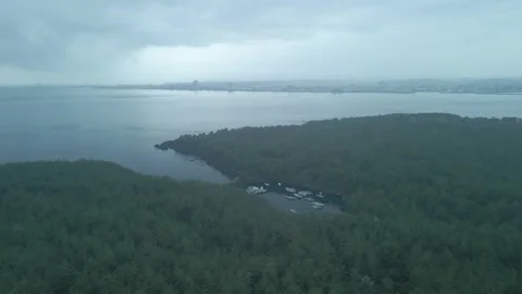 Drone flight over a small bay Stock Footage 293952218