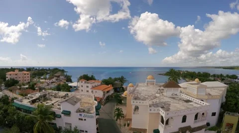 Drone flight over small caribbean seaside city Stock Footage 46739855