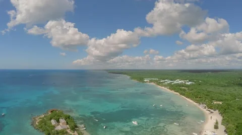 Drone flight over small caribbean seaside village Stock Footage 46830756