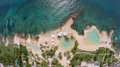 Drone flight over small caribbean seaside city Stock Footage 46851514