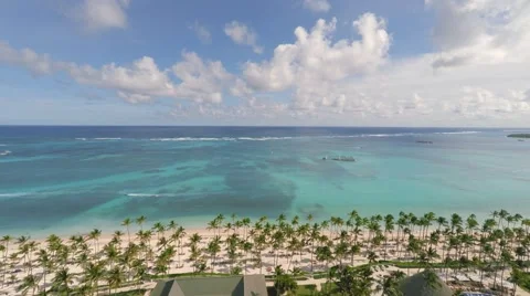 Drone flight over small caribbean seaside city Stock Footage 47190513