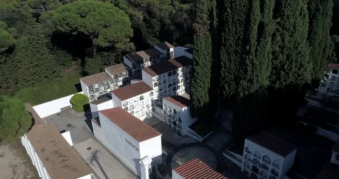 Drone flight over small outdoor cemetery in the forest Stock-Footage 95899644