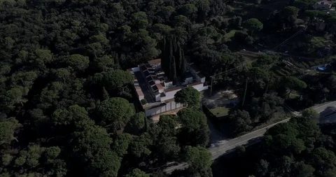 Drone flight over small outdoor cemetery in the forest Stock-Footage 95899774