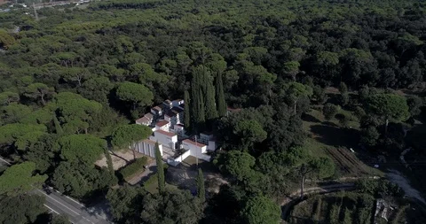 Drone flight over small outdoor cemetery in the forest Stock Footage 95899805