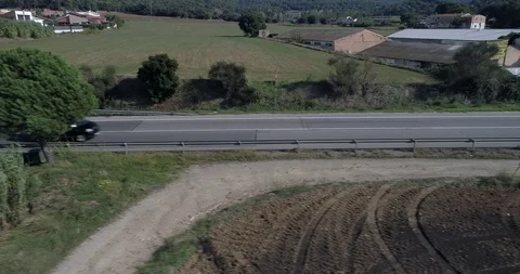 Drone flight over small road in rural area Stock Footage 95900513