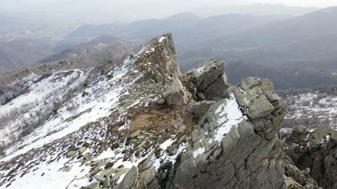 Drone flight over the snowy mountain in winter. peak and ridge view, alps 4k Stock Footage 152578351