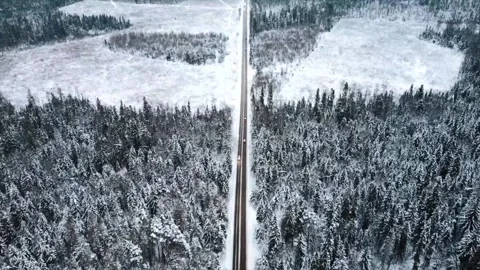 Drone Flight Over Snowy Mountains with Falling Snow Video stock 330279068