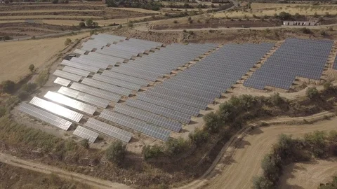 Drone flight over solar panels field renewable green alternative energy conce Stock Footage 115604542