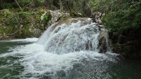 Drone flight over Stathula Polylimnio Waterfall, Peloponnese, Greece Video stock 303021223