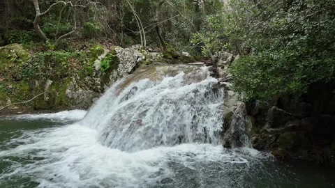 Drone flight over Stathula Polylimnio Waterfall, Peloponnese, Greece Video stock 303021796