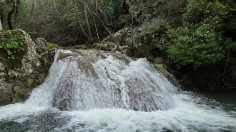 Drone flight over Stathula Polylimnio Waterfall, Peloponnese, Greece Video stock 303022083