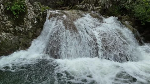 Drone flight over Stathula Polylimnio Waterfall, Peloponnese, Greece Video stock 303022545