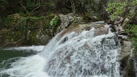 Drone flight over Stathula Polylimnio Waterfall, Peloponnese, Greece Video stock 303022672