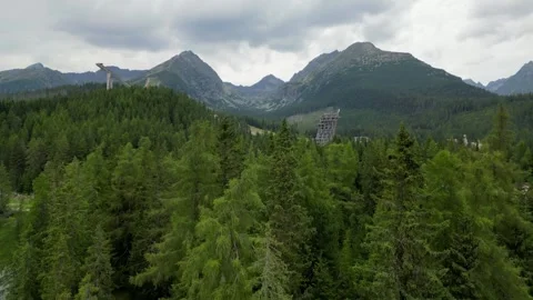 Drone flight over Štrbské Pleso lake Stock Footage 314766873