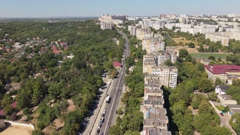 Drone Flight Over Street and Residential District in Chisinau Видео 342393709
