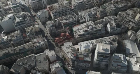 Drone Flight Over the Streets and Church of Athens, Greece Vídeo Stock 344005203