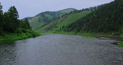 Drone flight over the surface of the river Stock Footage 173502936