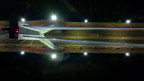 Drone flight over suspension cable bridge Stock Footage 246088419