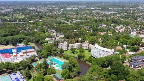 Drone flight over the Tigre district in Buenos Aires, Argentina Stock Footage 255867059
