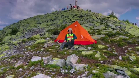 Drone flight over the top of Mount Khomyak Stock Footage 171182157