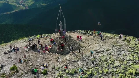 Drone flight over the top of Mount Khomyak Stock Footage 171183238