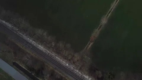 Drone flight over train rails Stock Footage