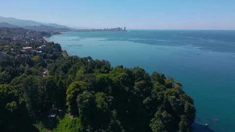 Drone flight over the trees towards the black sea.Georgia,Batumi nature 스톡 동영상 229781535
