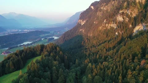 Drone flight over Tyrol landscape, at sunrise in  Austria Stock Footage 138357731