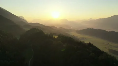 Drone flight over Tyrol landscape, at sunrise in  Austria Stock Footage 138358222