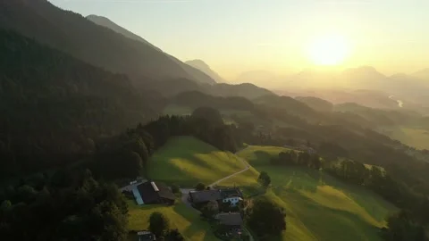 Drone flight over Tyrol landscape, at sunrise in  Austria Stock Footage 138358588