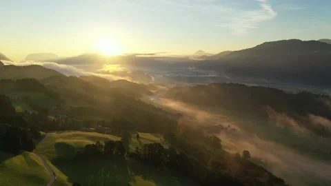 Drone flight over Tyrol landscape, at sunrise in Austria Vídeos de archivo 138366078