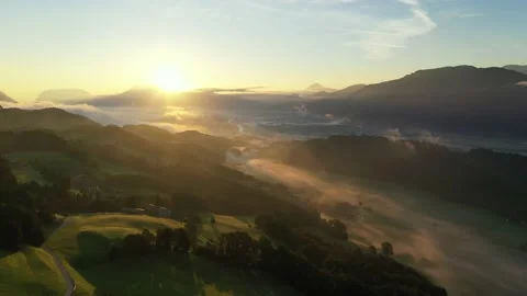 Drone flight over Tyrol landscape, at sunrise in Austria Stock Footage 138366154