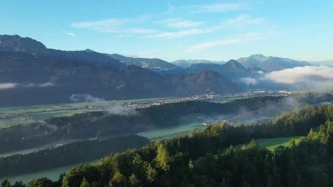 Drone flight over Tyrol landscape, at sunrise in Austria Stock Footage 138366762