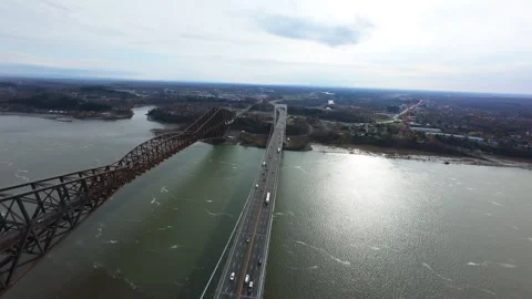 Drone flight over urban bridge Stock Footage 320440549