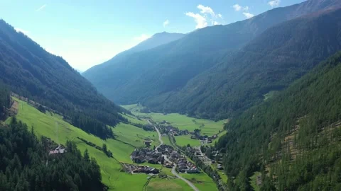 Drone flight over valley Schnalstal in South Tyrol Stock Footage 210821352