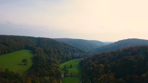 Drone Flight over Valleys and River in Autumn - Germany Video stock 102515423