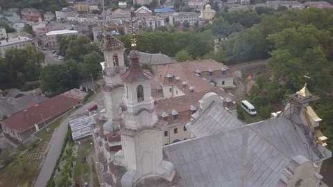 A drone flight over the Vasilin monastery in Buchach Stockbeeldmateriaal 125463770