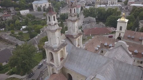 A drone flight over the Vasilin monastery in Buchach Stock Footage 125624759