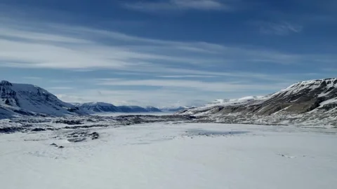 Drone flight over vast Arctic valley in the remote interior of Svalbard, Norway Stock Footage 340037253