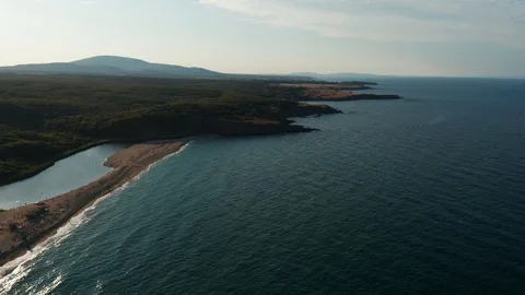 Drone flight over Veleka river at the Veleka beach in Sinemorets, Bulgaria Stock-Footage 120765825