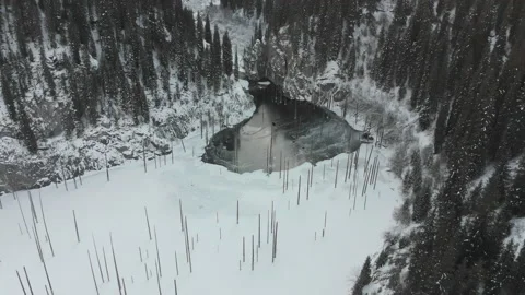 Drone flight over a very beautiful winter lake Stock Footage 145841762