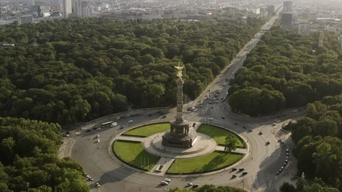 Drone flight over the Victory Column in Berlin, Germany. The camera turns Stock Footage 115686369