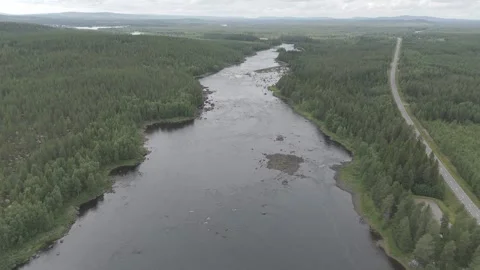 Drone Flight Over Vindelälven River and Forested Hills in Lapland 4K Aerial 스톡 동영상 314228609