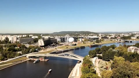 Drone flight over the Vistula River in Krakow, Poland Stock Footage 342238671