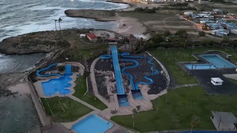 Drone flight over the water park near the sea Stock Footage 241674249