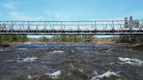 Drone Flight Over Water Surface Toward Bridge Video stock 253265917