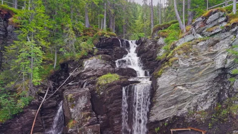 Drone Flight Over Waterfall in Stor Mor Fossen, Norway Stock Footage 319943374