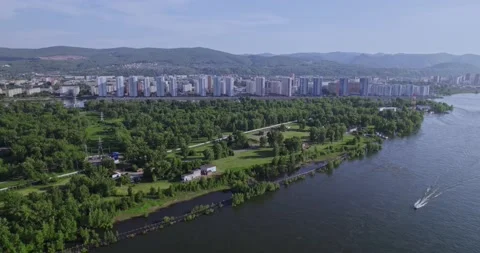 Drone flight over a wide river Stock Footage 172106253