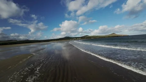 Drone flight over a wild beach in Kerry county Ireland Stock Footage 262974528